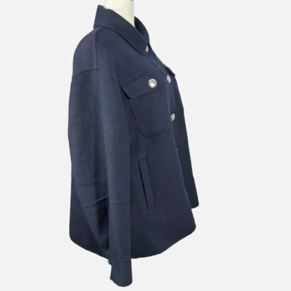 Tommy Hilfiger ICONS Wool Blend Navy Silver Crest Buttons Shacket Jacket (SZ 46) - Picture 9 of 16